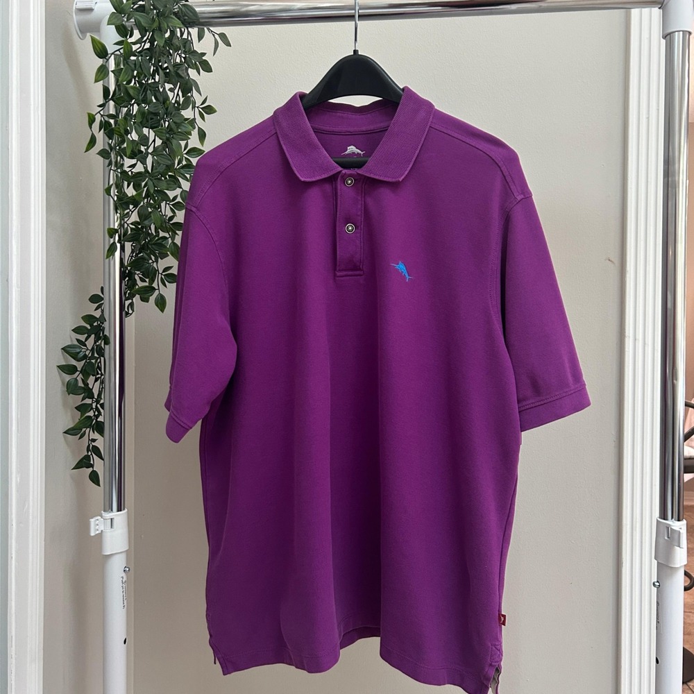Gently Used Tommy Bahama Mens Purple Pique Short Sleeve Polo Shirt L